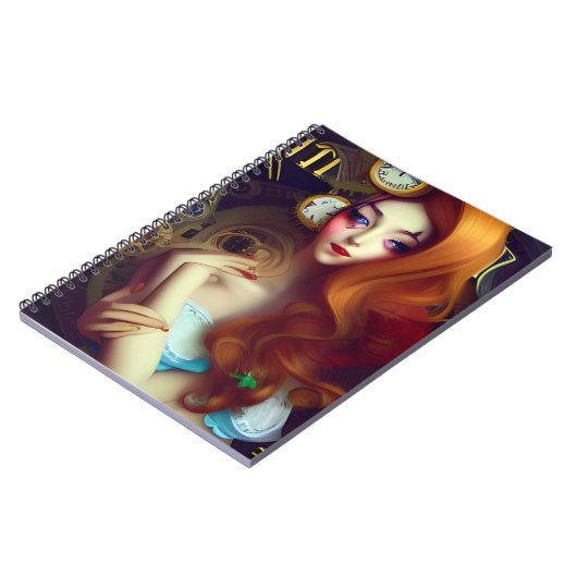 Alice Time houdt Bewegend AI Generated Art Notitie Notitieboek (Linkerzijde)