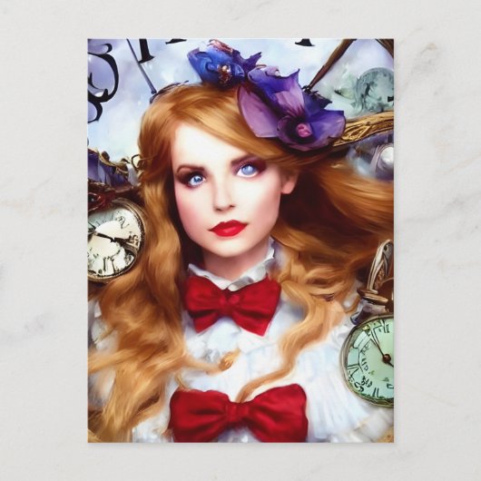 Alice Time houdt Bewegende AI Generated Art Briefkaart (Voorkant)