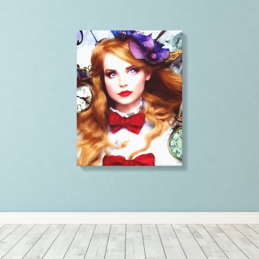 Alice Time houdt Bewegende AI Generated Art Canvas Afdruk (Insitu (Houten vloer))
