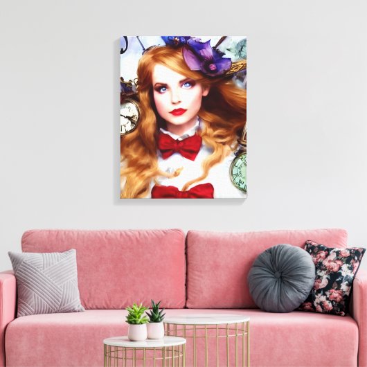 Alice Time houdt Bewegende AI Generated Art Canvas Afdruk (Insitu (Woonkamer))