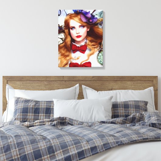 Alice Time houdt Bewegende AI Generated Art Canvas Afdruk (Insitu (Slaapkamer))