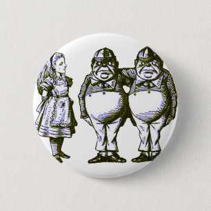 Alice, Tweedle Dee en Tweedle Dum in Blue Tint Ronde Button 5,7 Cm