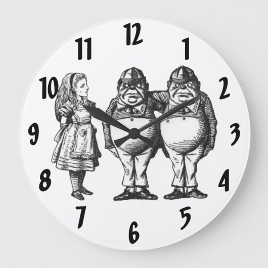 Alice, Tweedle Dee en Tweedle Dum Wall Clock Grote Klok (Voorkant)