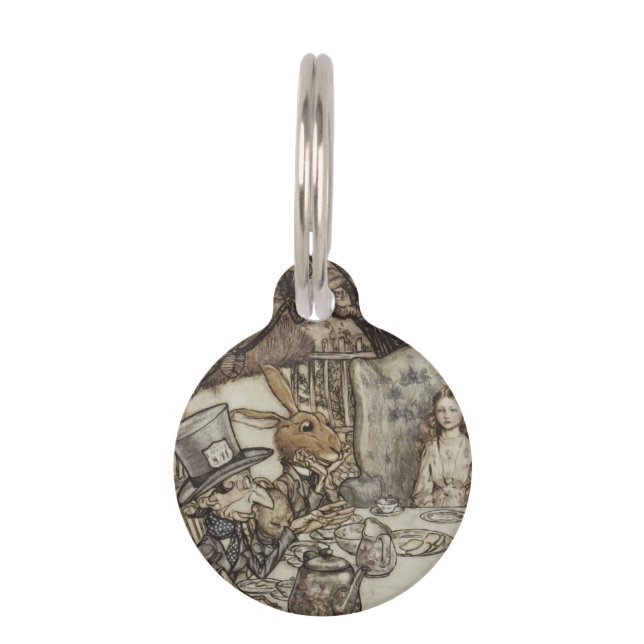 Alice Verjaardag Onverjaardag Konijn Hoedenmaker F Huisdierpenning (Voorkant)