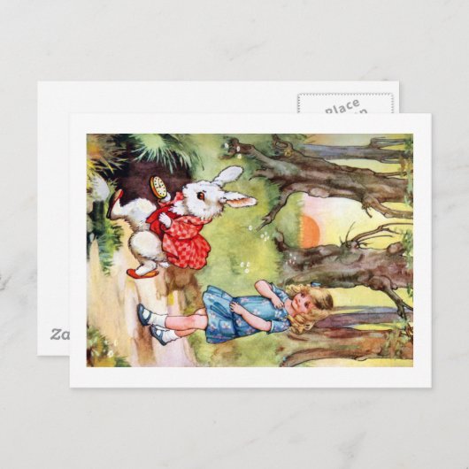 Alice volgt het witte konijn naar Wonderland Briefkaart (Voorkant / Achterkant)