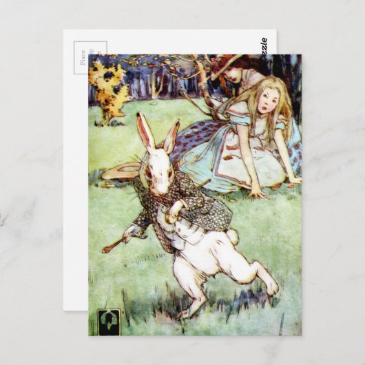 Alice volgt het witte konijn naar Wonderland Briefkaart (Voorkant / Achterkant)