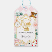 Alice vraagt zich af of het gekke hatter theefeest cadeaulabel (Achterkant)