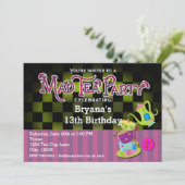 Alice Whimsical MAD TEA PARTY Birthday Invitation Kaart (Staand voorkant)