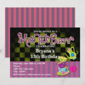 Alice Whimsical MAD TEA PARTY Birthday Invitation Kaart (Voorkant / Achterkant)