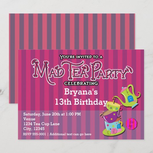 Alice Whimsical Wonderland MAD TEA PARTY Whimsical Kaart (Voorkant / Achterkant)