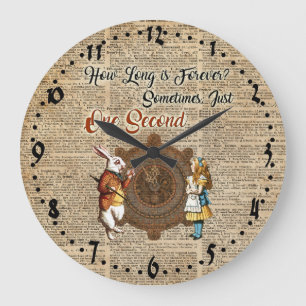 Alice & White Rabbit  Dictionary Art Quote Grote Klok