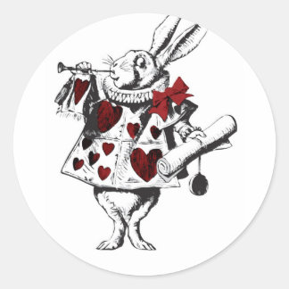 Alice White Rabbit Red w Horn Red harten Ronde Sticker