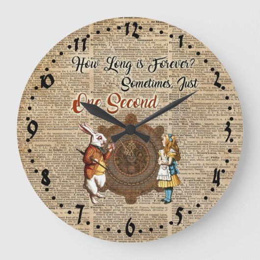 Alice & White Rabbit Vintage Dictionary Art Quote Grote Klok (Voorkant)