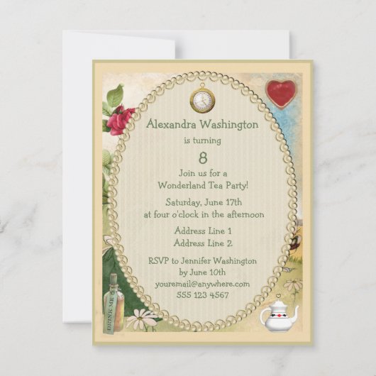 Alice & White Rabbit Wonderland Birthday Party Kaart (Achterkant)