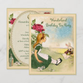 Alice & White Rabbit Wonderland Birthday Party Kaart (Voorkant / Achterkant)
