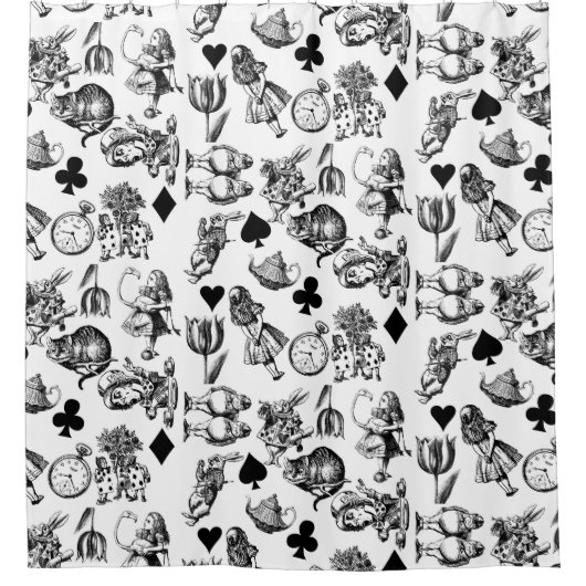 Alice White Rabbit Wonderland Cheshire Cat Douchegordijn (Voorkant)