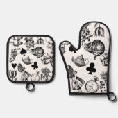 Alice White Rabbit Wonderland Classic Ovenwant & Pannenlap Set (Voorkant)