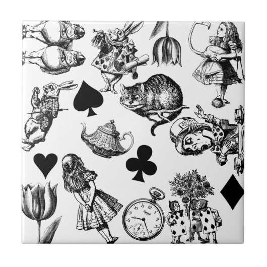 Alice White Rabbit Wonderland Classic Tegeltje (Voorkant)