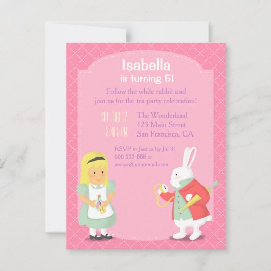 Alice White Rabbit Wonderland verjaardagsfeestje Kaart (Voorkant)