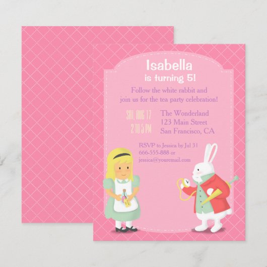 Alice White Rabbit Wonderland verjaardagsfeestje Kaart (Voorkant / Achterkant)