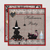 Alice Witch & Cheshire Cat Halloween Party Invites Kaart (Voorkant / Achterkant)