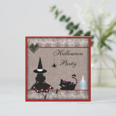 Alice Witch & Cheshire Cat Halloween Party Invites Kaart (Staand voorkant)