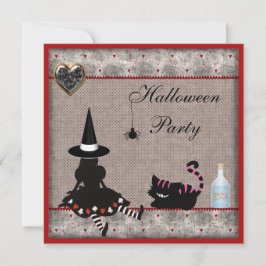 Alice Witch & Cheshire Cat Halloween Party Invites Kaart