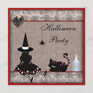 Alice Witch & Cheshire Cat Halloween Party Invites Kaart