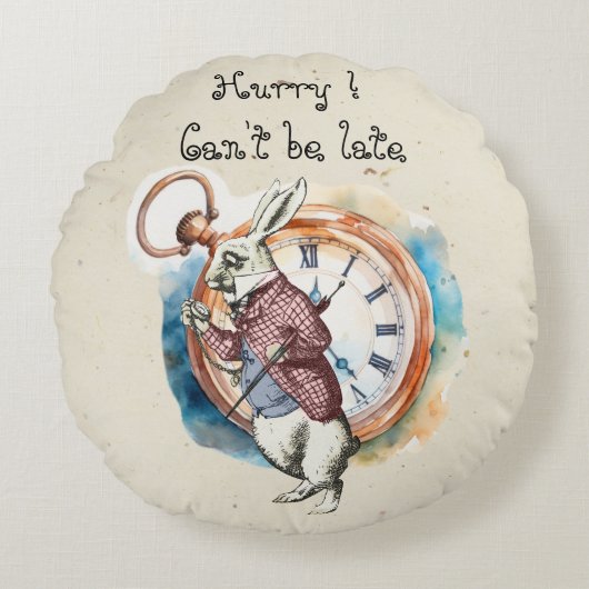Alice - Witte Konijn 1865 Rond Kussen (Voorkant)