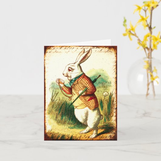  Alice, witte konijn Kaart (Gele Bloem)