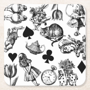 Alice Witte Konijn Wonderland Klassieker Kartonnen Onderzetters