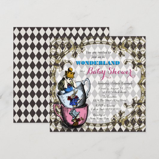 Alice Wonderland Baby shower Kaart (Voorkant / Achterkant)