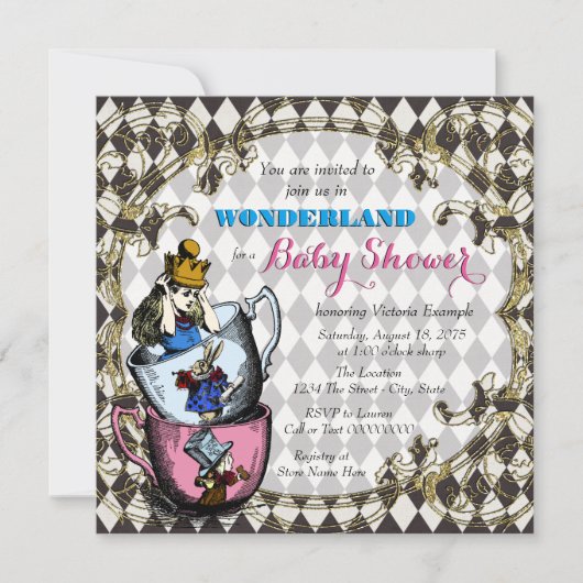 Alice Wonderland Baby shower Kaart (Voorkant)