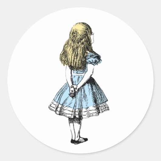  Alice Wonderland Blauwe Jurk Ronde Sticker (Voorkant)