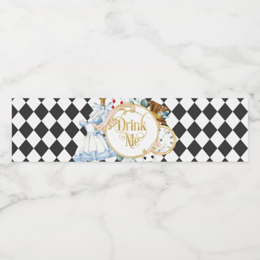 Alice Wonderland dolle hatter tea party drink me Waterfles Etiket (Enkel label)