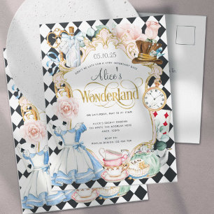 Alice wonderland een feestje voor een meisje uitnodiging briefkaart