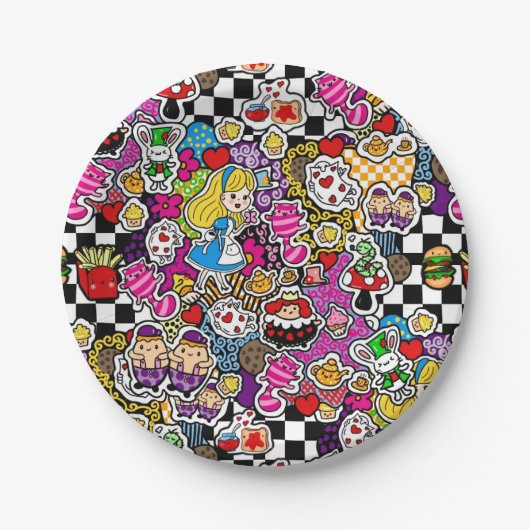 Alice Wonderland Gekke Hoedenmaker Kat Doodle Kuns Papieren Bordje (Voorkant)