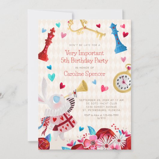 Alice Wonderland Girls Verjaardag Uitnodiging (Voorkant)