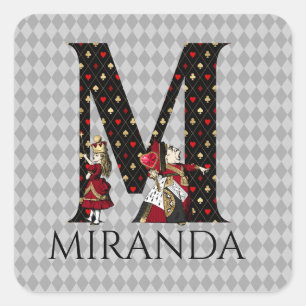 Alice Wonderland & Hartendame Letter M Vierkante Sticker