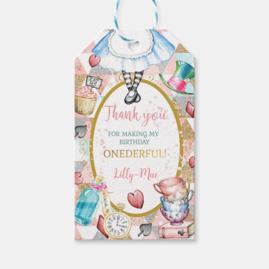Alice wonderland mad hatter tea party gunst labels cadeaulabel (Voorkant)