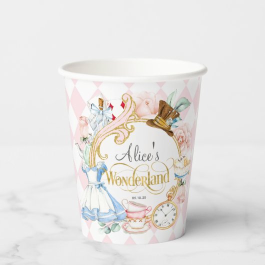 Alice Wonderland mad hatter tea party verjaardag P Papieren Bekers (Achterkant)