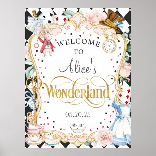 Alice wonderland mad hatter tea party welkom teken poster (Voorkant)