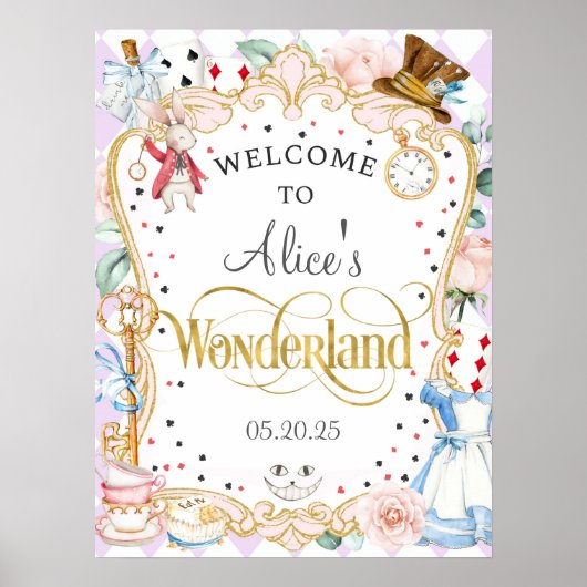 Alice wonderland mad hatter tea party welkom teken poster (Voorkant)
