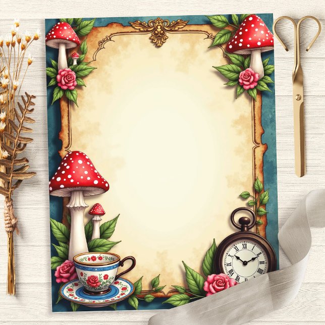 Alice Wonderland Mushrooms Teacup Scrapbook Paper (Creator heeft geüpload)