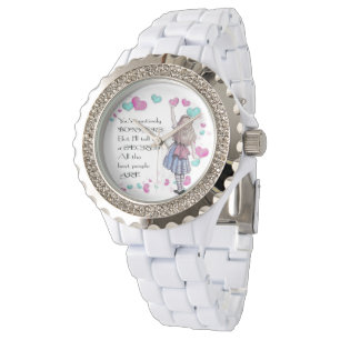 Alice Wonderland, Rhinestone White Enamel Horloge