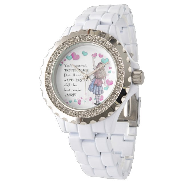Alice Wonderland, Rhinestone wit emaille Horloge (Gekanteld)