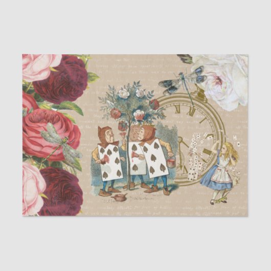Alice Wonderland Rozen Kaarten Cream Tissue Paper Tissuepapier (Voorkant)