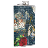 Alice Wonderland Rozen Kaarten Literary Blue Flask Heupfles (Rechts)