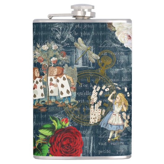 Alice Wonderland Rozen Kaarten Literary Blue Flask Heupfles (Voorkant)