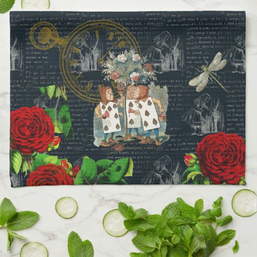 Alice Wonderland Rozen Kaarten Literary Blue Towel Theedoek (Gevouwen)